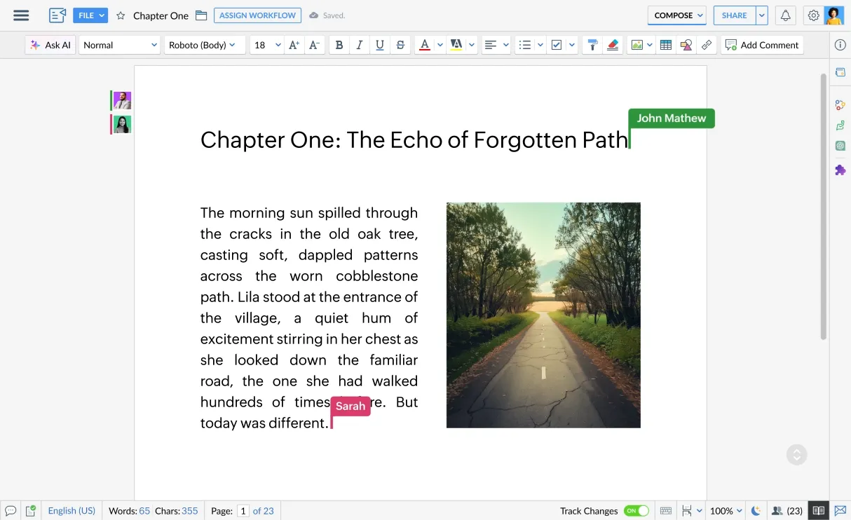 Zoho Writer with Teams integration features