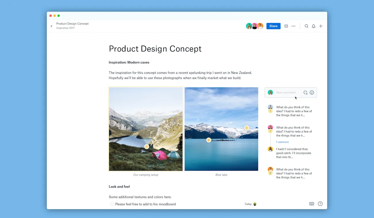 Minimalist collaborative document interface in Dropbox Paper
