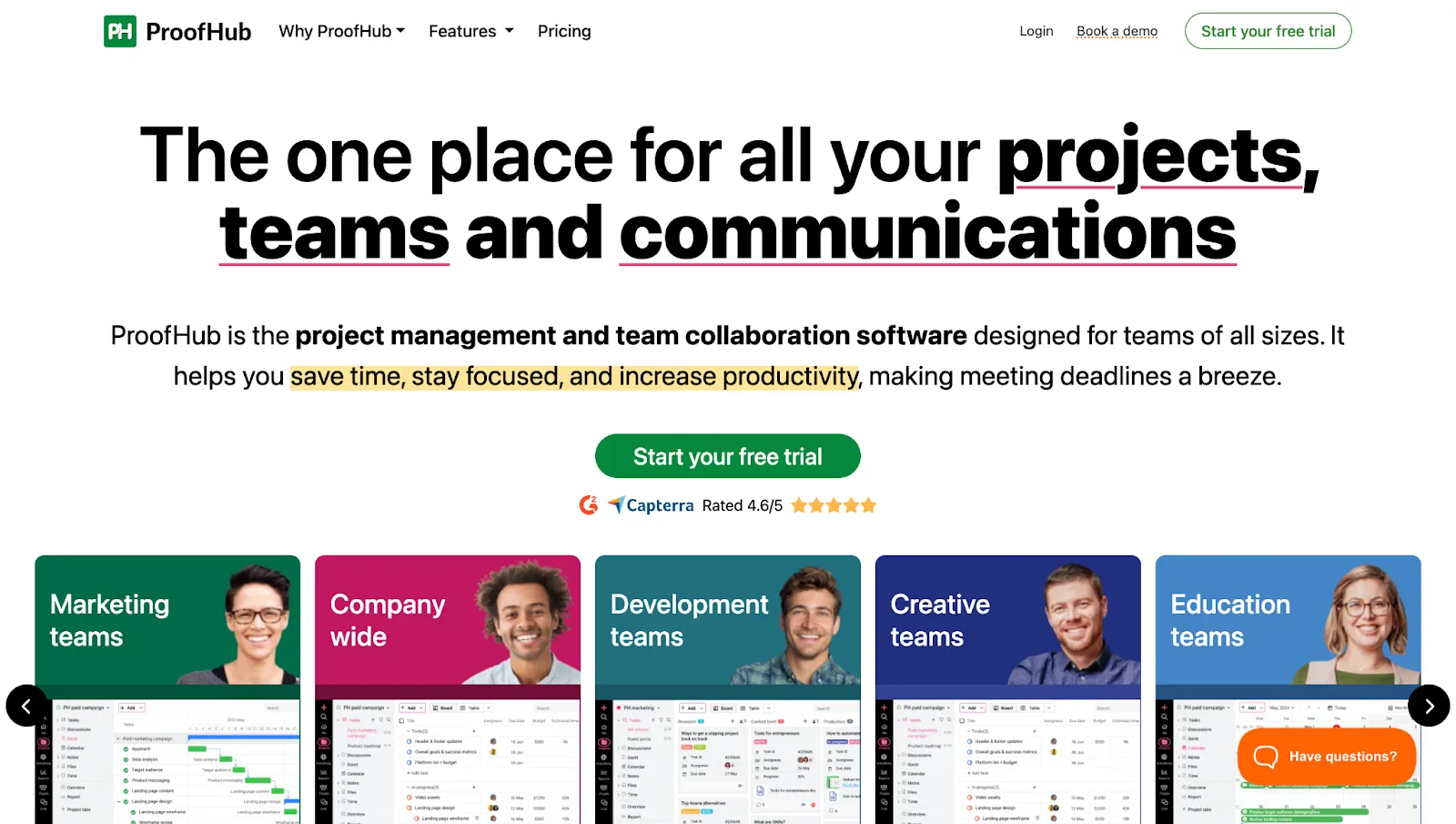 Pricing options for ProofHub for content teams