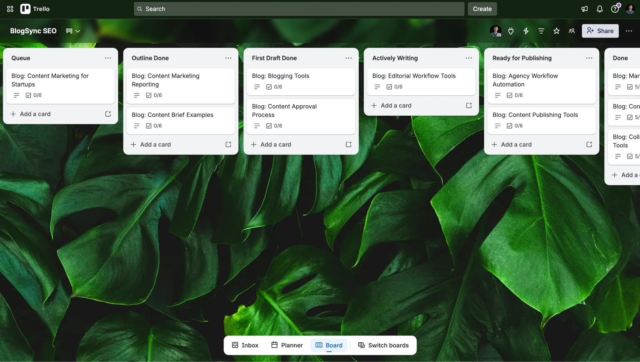 Trello editorial Kanban board setup