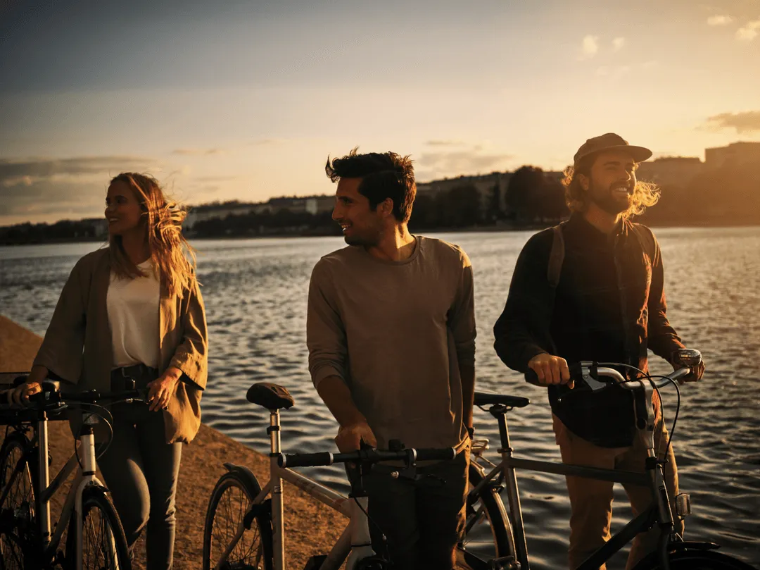 Friends with bikes stock photo