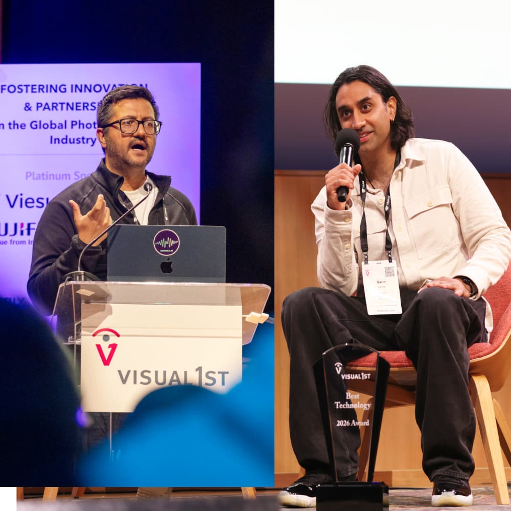 Resemble AI speaking at Visual 1st and accepting the 2026 Best Technology Award