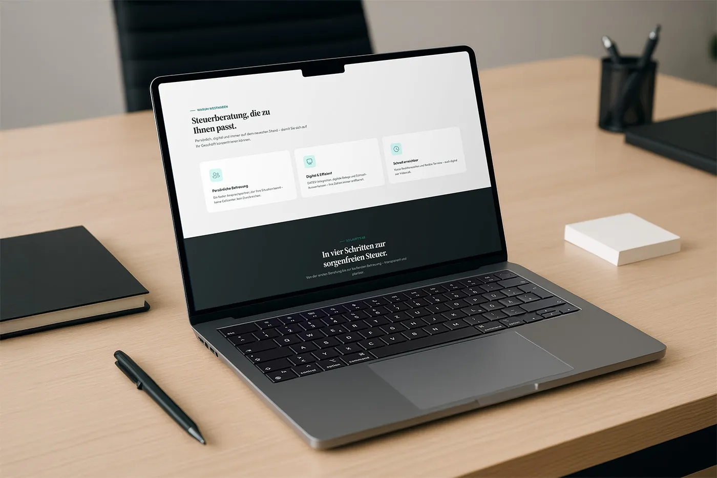 Laptop zeigt eine von Transform Web entwickelte Kundenwebsite für eine Steuerberatungskanzlei