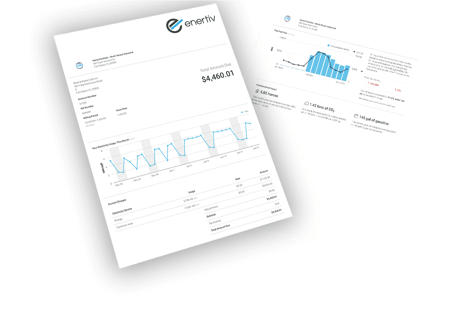 Sample Enertiv tenant bill with sustainability insights