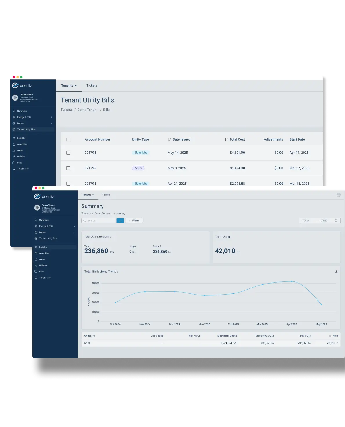 Tenant portal showing clear billing history
