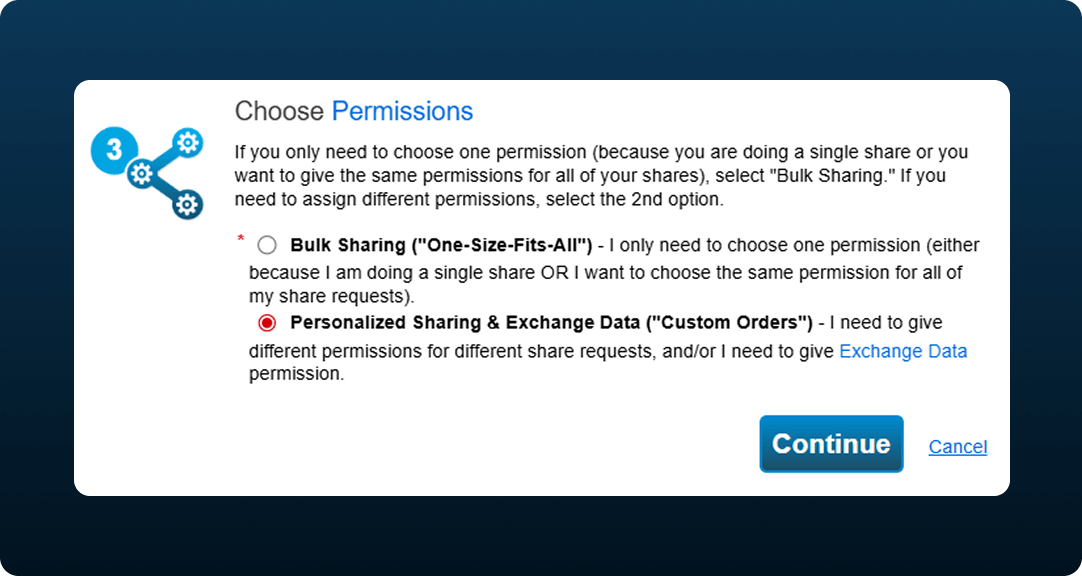 Personalized Sharing and Exchange Data option selected