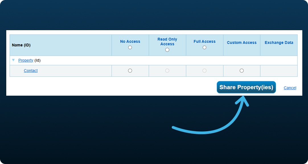 Continue button on sharing options screen