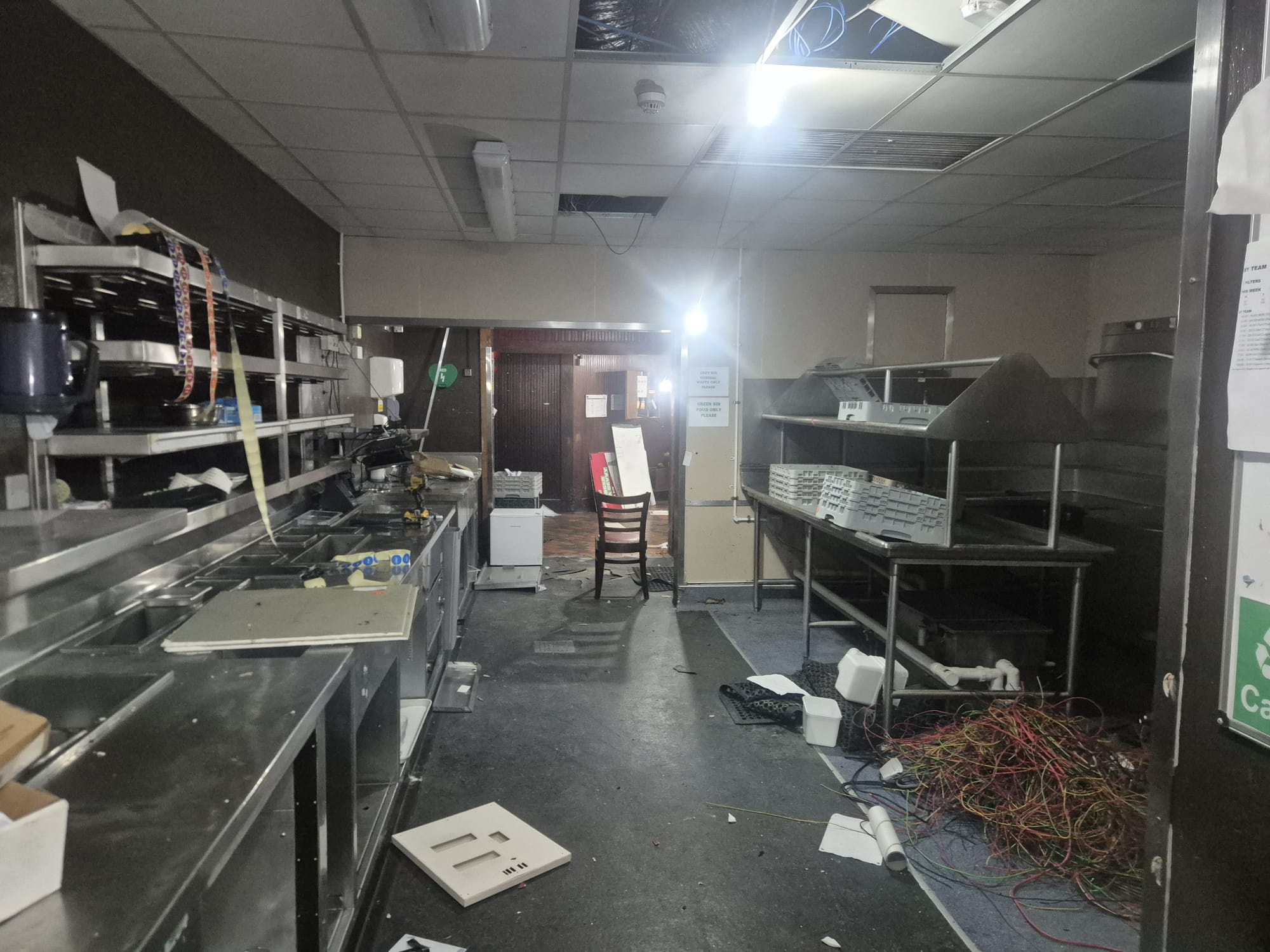 Restaurant stripped back towards shell and core during soft strip works in Sale, Greater Manchester