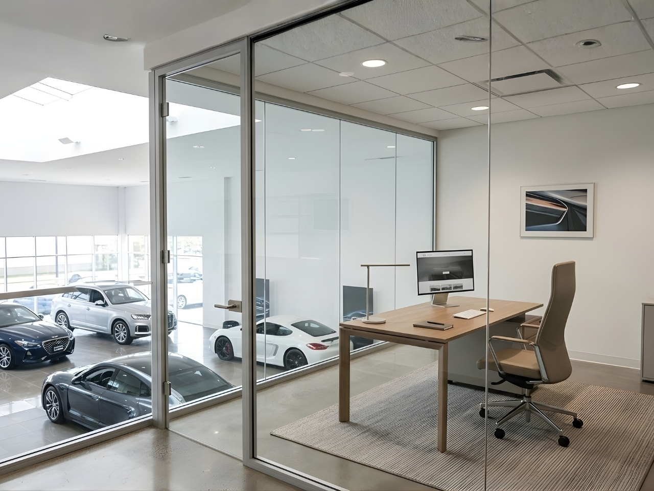 Dealership office empty chair