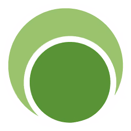 Two overlapping green circles with white border forming a crescent shape on a white background.