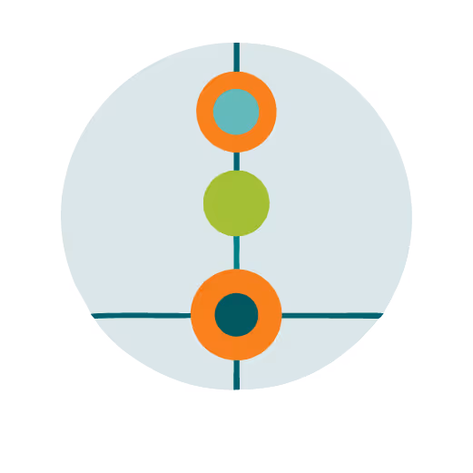 Blue circular icon with vertical line connecting two orange circles and a green circle in the center.