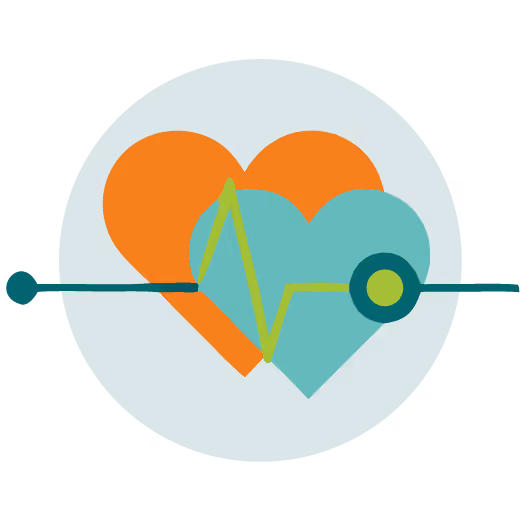 Two overlapping hearts with an electrocardiogram line spanning them, symbolizing health monitoring.