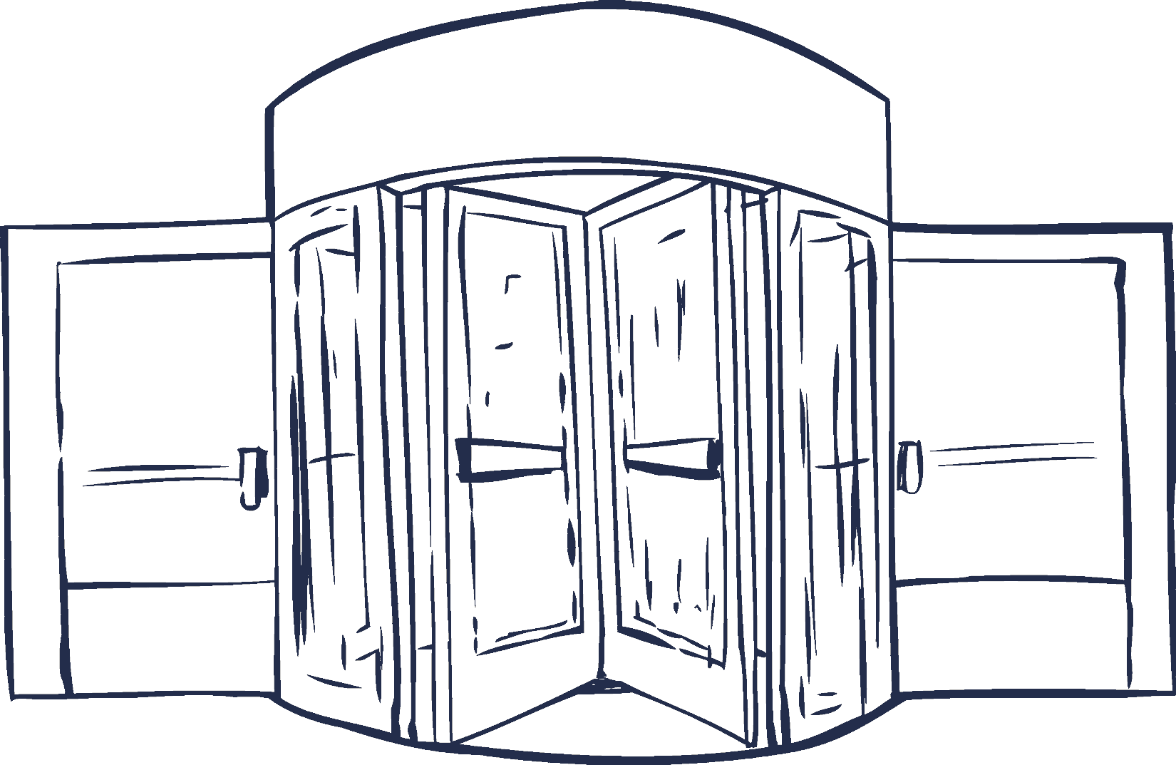 Hand-drawn revolving door, wings facing out