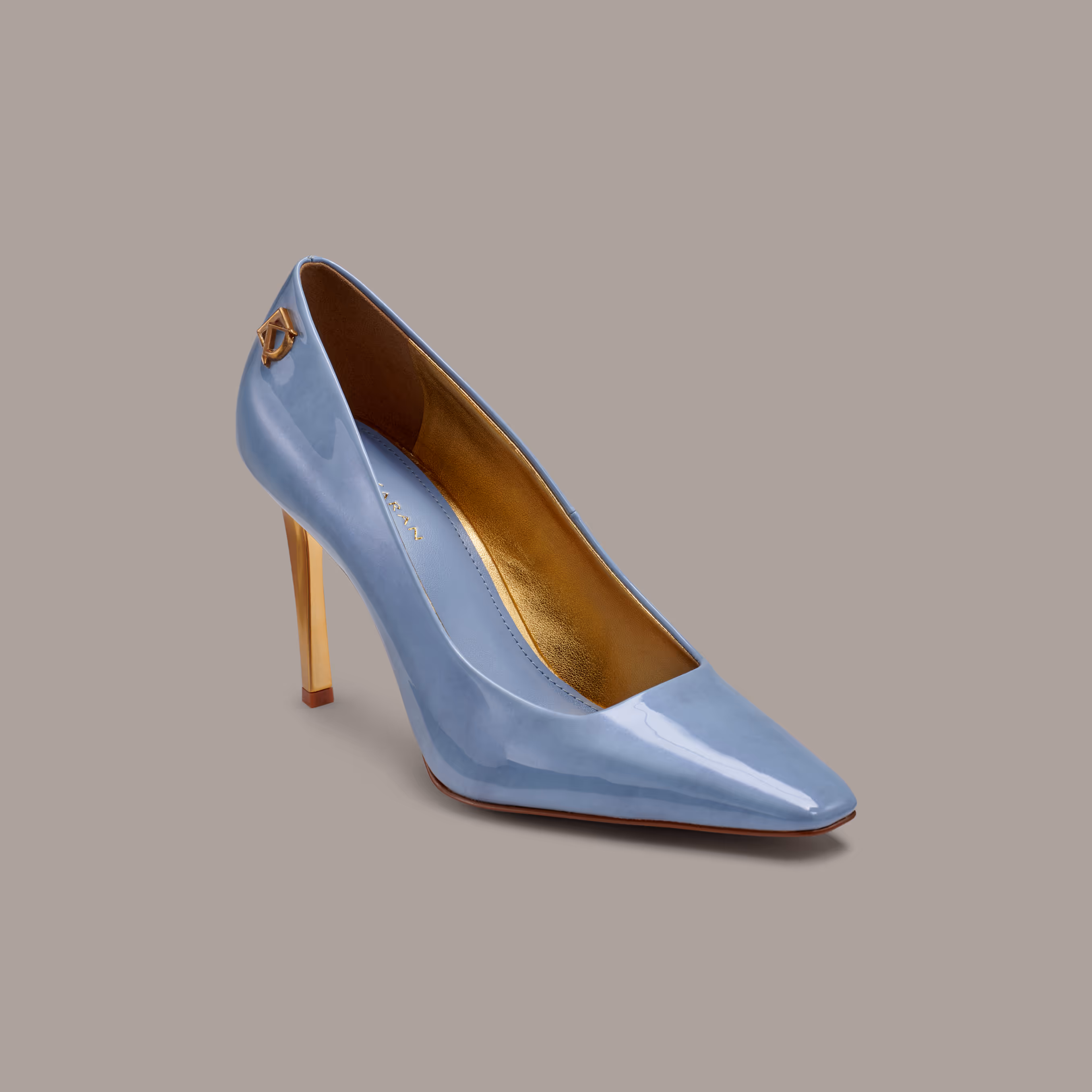 Pale blue pointed-toe high-heeled shoe