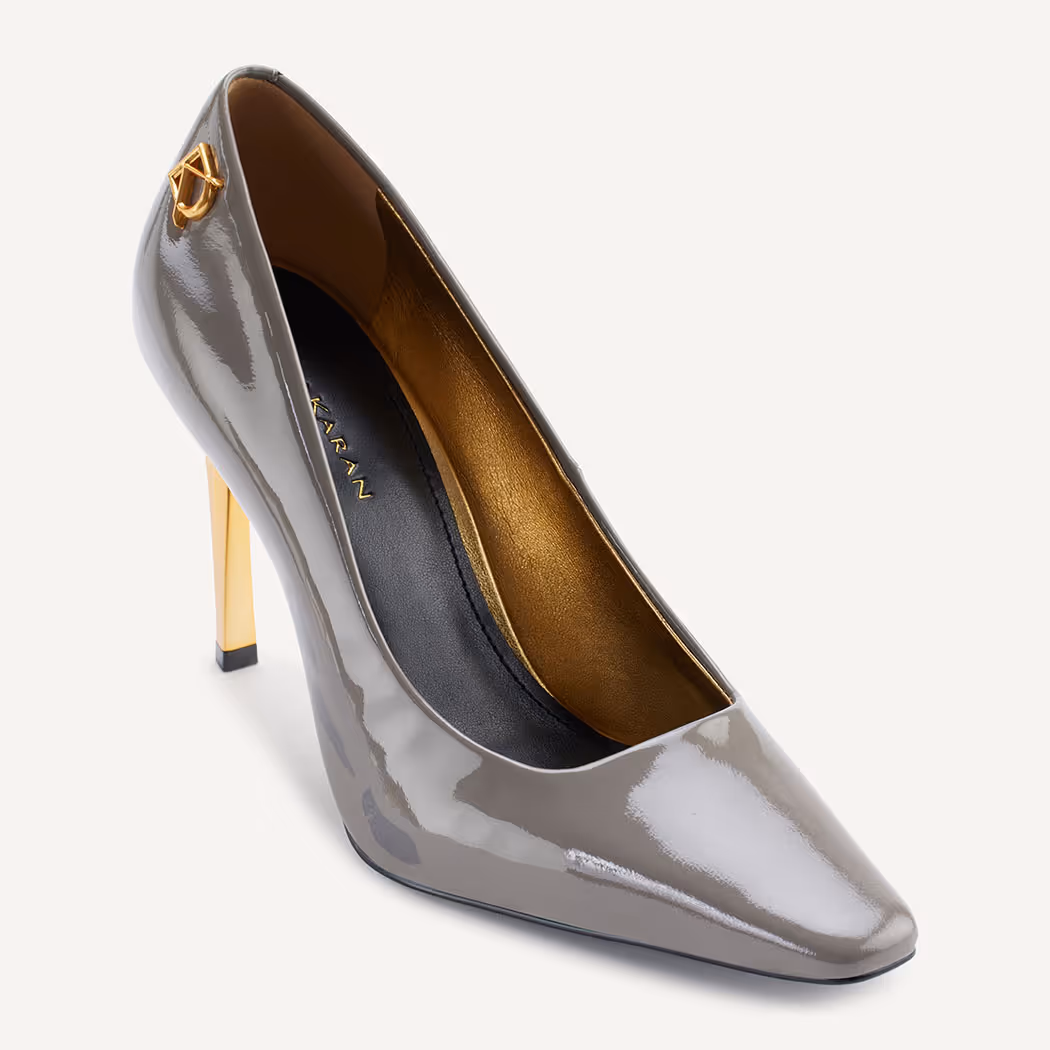 Gray patent-leather pointed-toe high heel