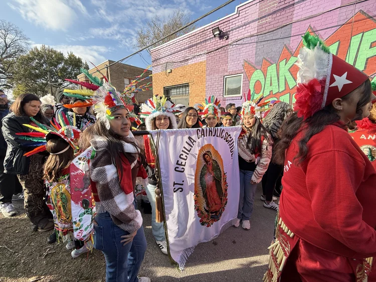 St Cecilia Catholic School students marching in Our Lady of Guadalupe procession