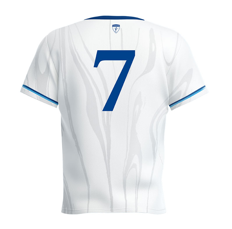 White soccer uniform with number seven on the back.