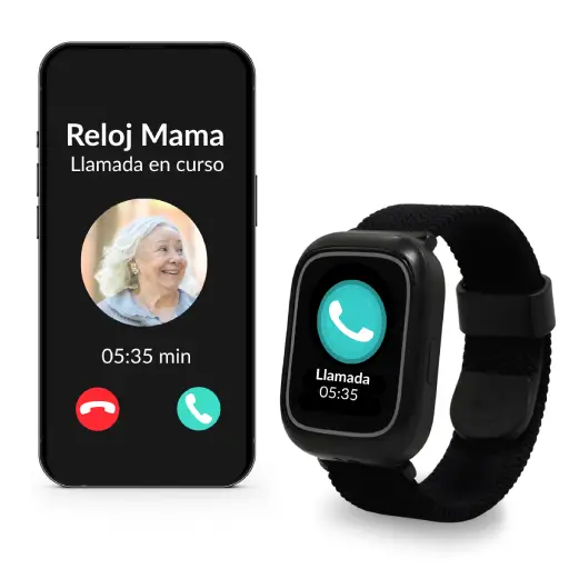 El reloj SeniorDomo permite hablar con una lista de contactos cercanos. Es muy fácil de usar y descolgará automáticamente para hablar con el manos libres.