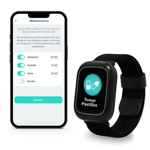 El reloj SeniorDomo avisa de la toma de las pastillas con icono, sonido, vibración y texto.