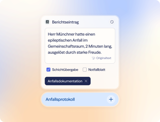 voize screenshot of an event log: report entry about an epileptic seizure with tags "shift handover" and "seizure documentation".