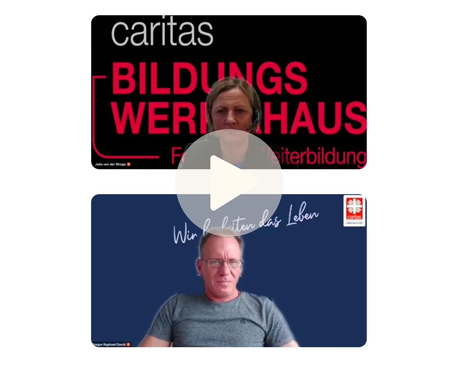 Titelbild des voize Webinars mit der Caritas.