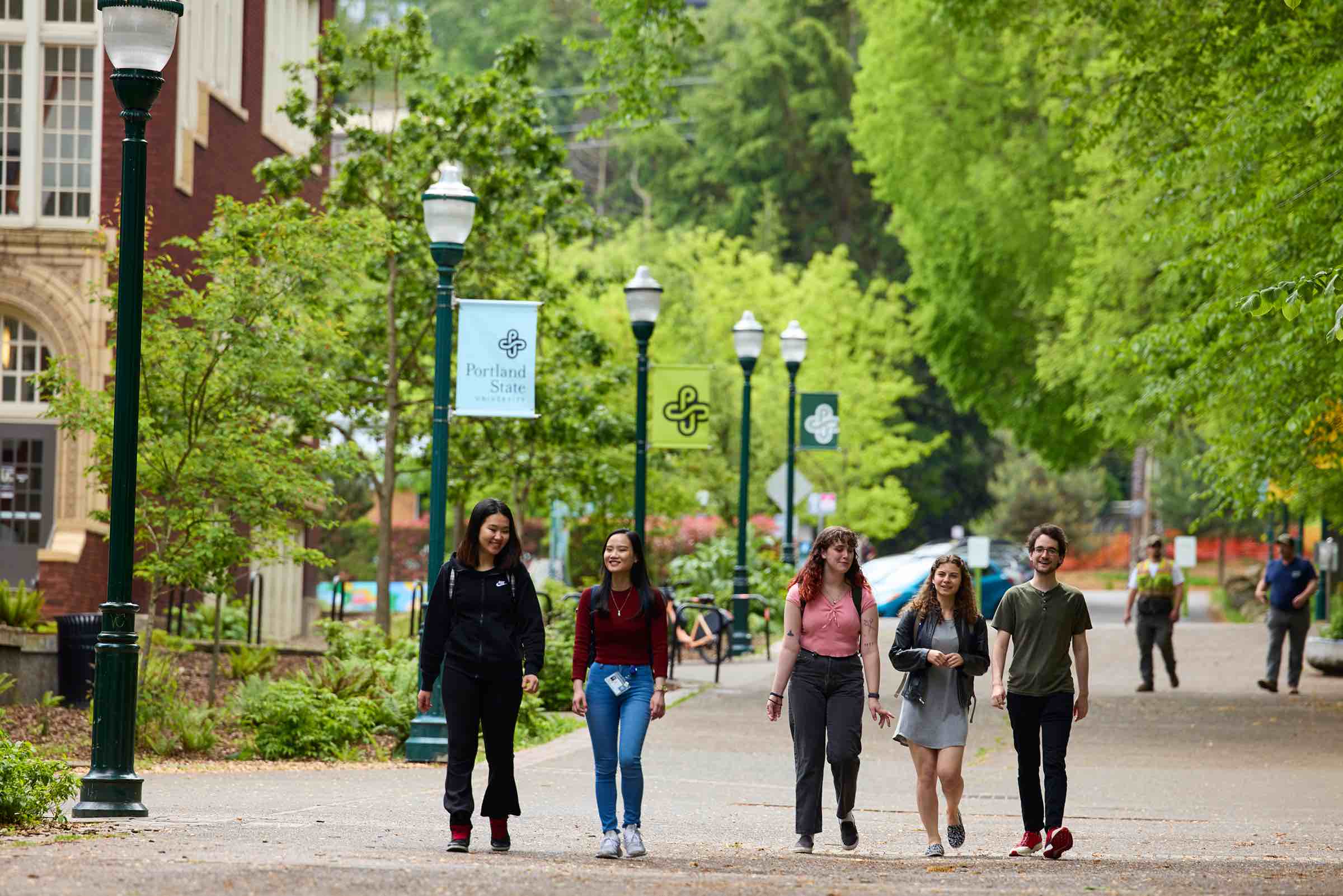 Students walking on campus.