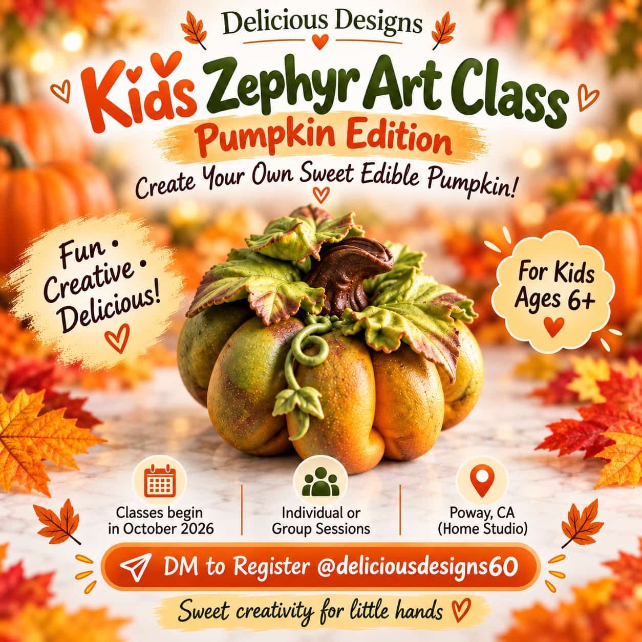Kids Zephyr Art Class — Pumpkin Edition for ages 6+, classes begin October 2026
