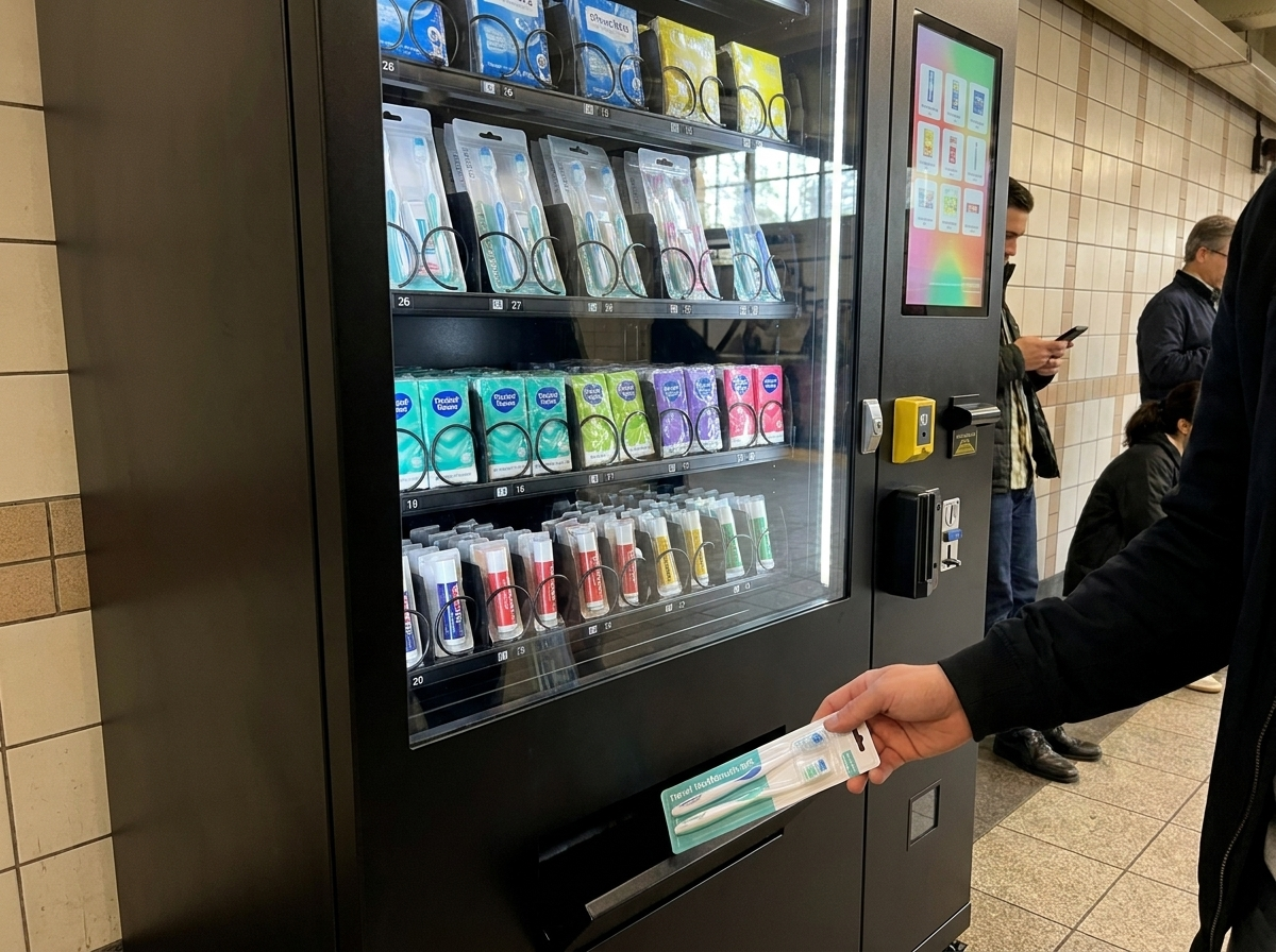 Verkaufsautomat am Bahnhof – Detailansicht Entnahme