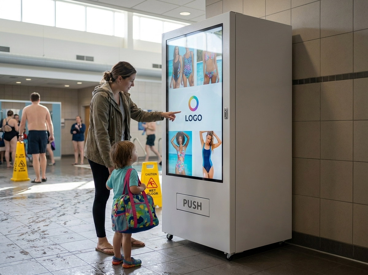 Verkaufsautomat mit Display-Werbung – Hallenbad