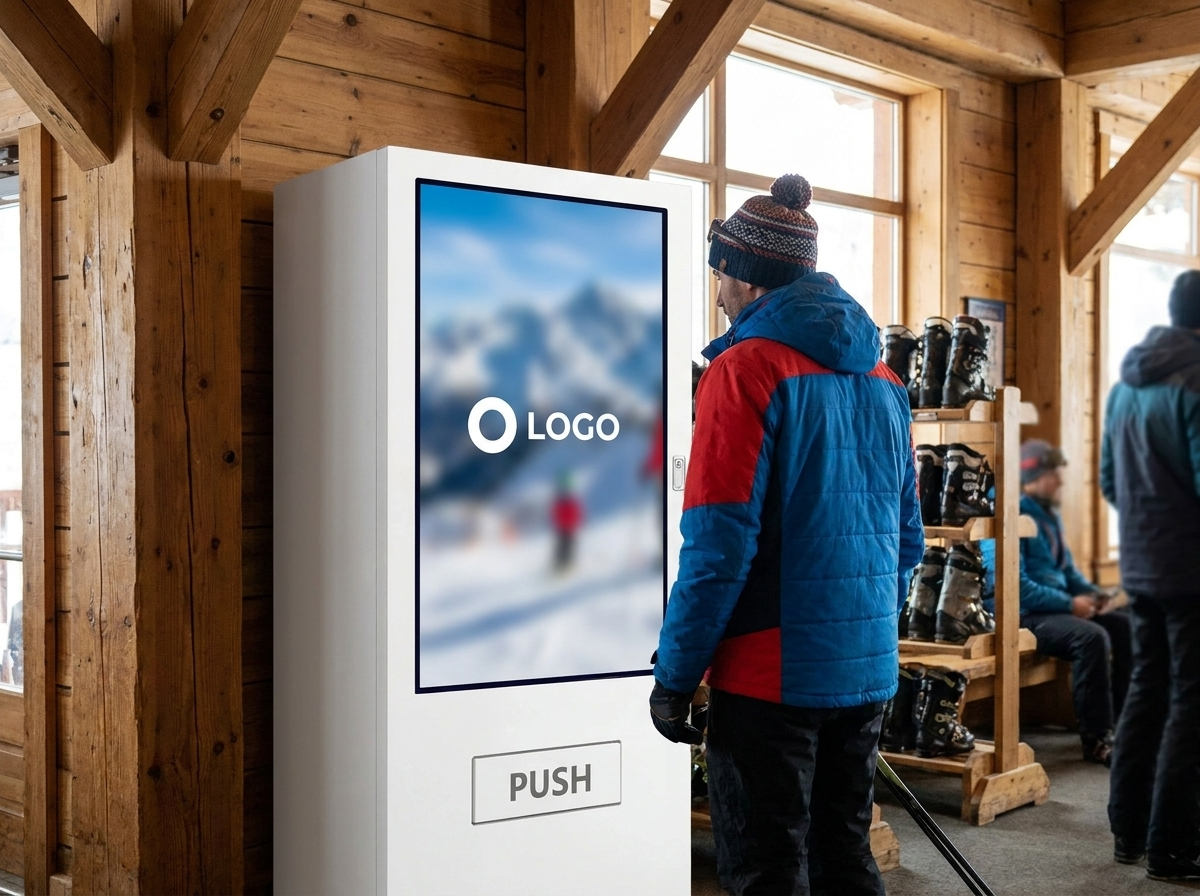 Verkaufsautomat mit Display-Werbung – Ski Hotel
