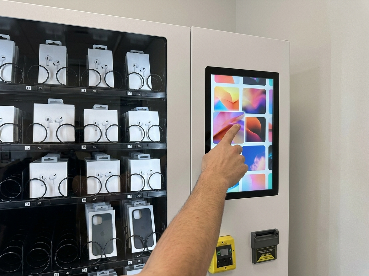 Touchscreen vending machine – close-up of a swipe