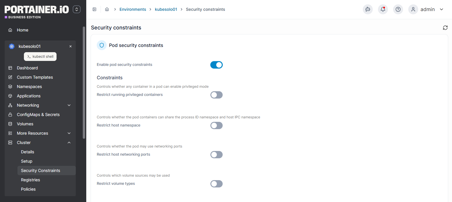 Portainer collapses the common cases into a UI toggle