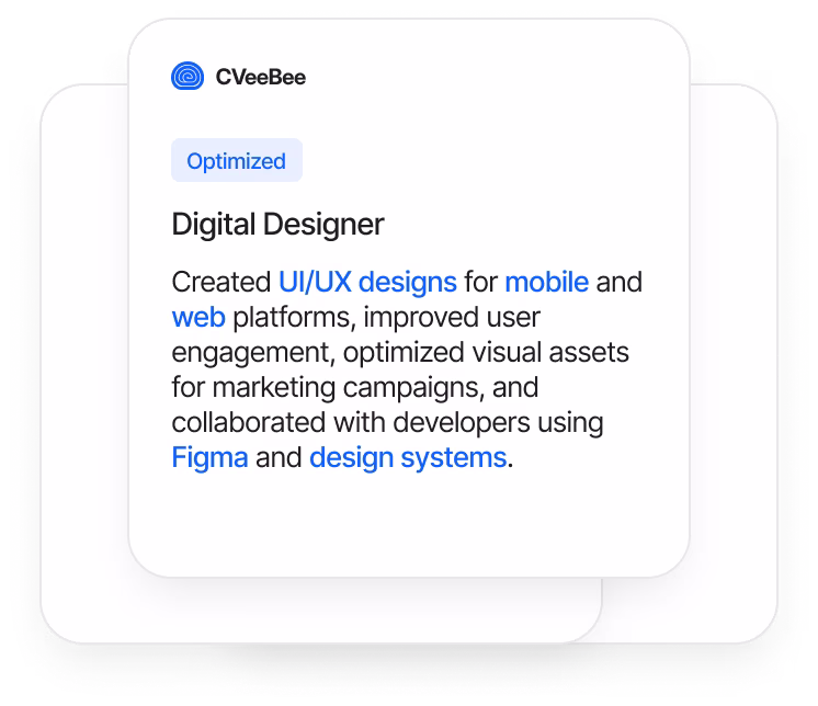 Digital Designer role description highlighting UI/UX designs, mobile and web platforms, user engagement, visual asset optimization, and collaboration using Figma and design systems.