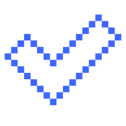 Blue check mark icon with a horizontal blue line underneath on a transparent background.