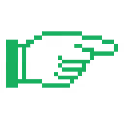 Green pixelated hand cursor pointing to the right on black background.