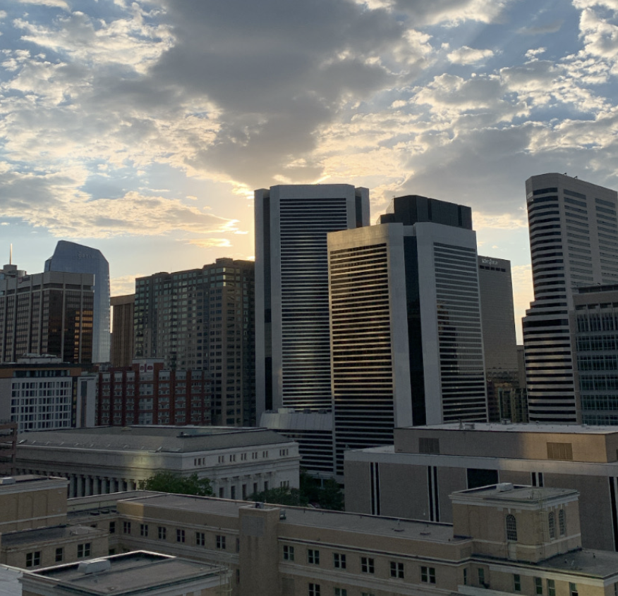 Denver cityscape at dusk