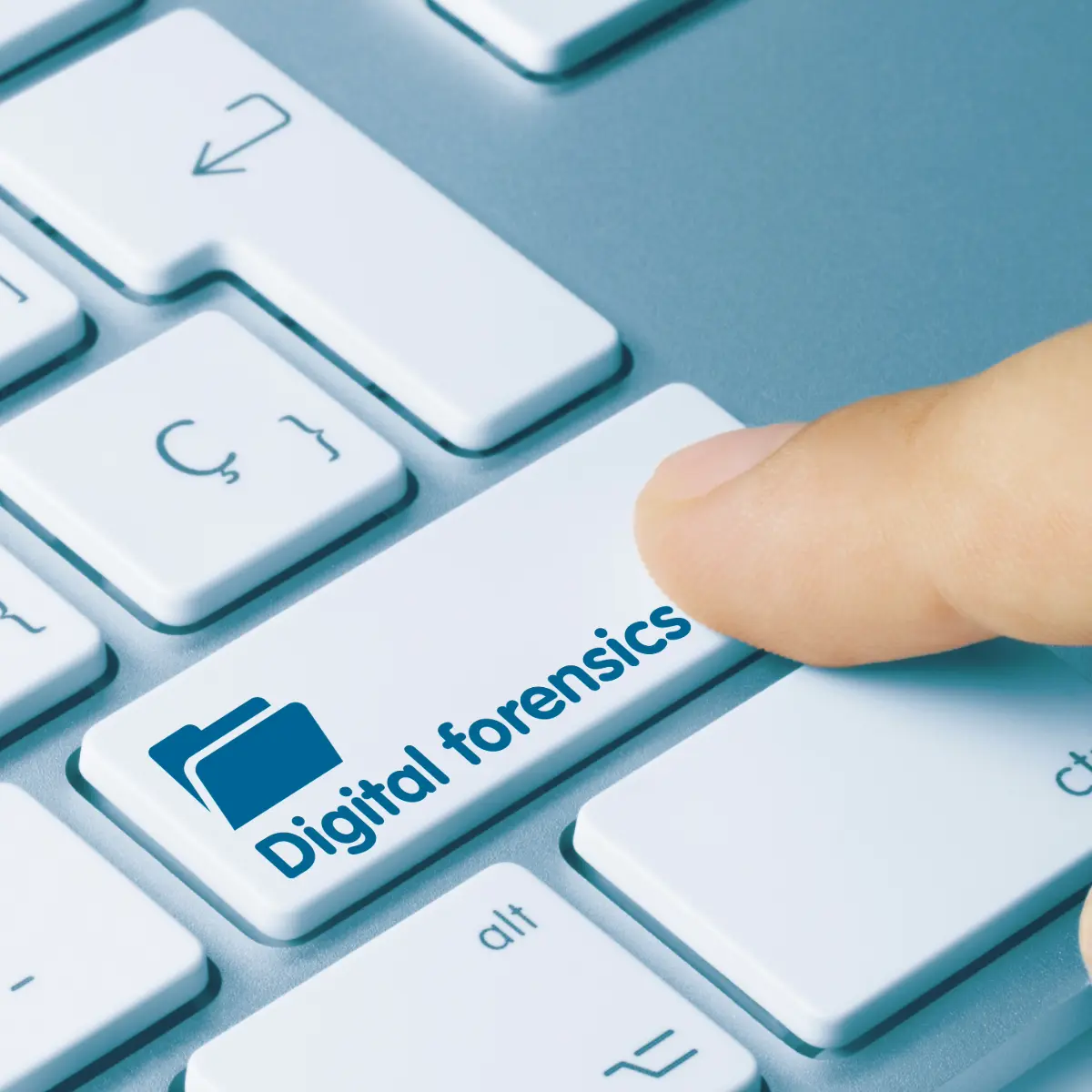 Digital Forensics button on a keyboard fictitious
