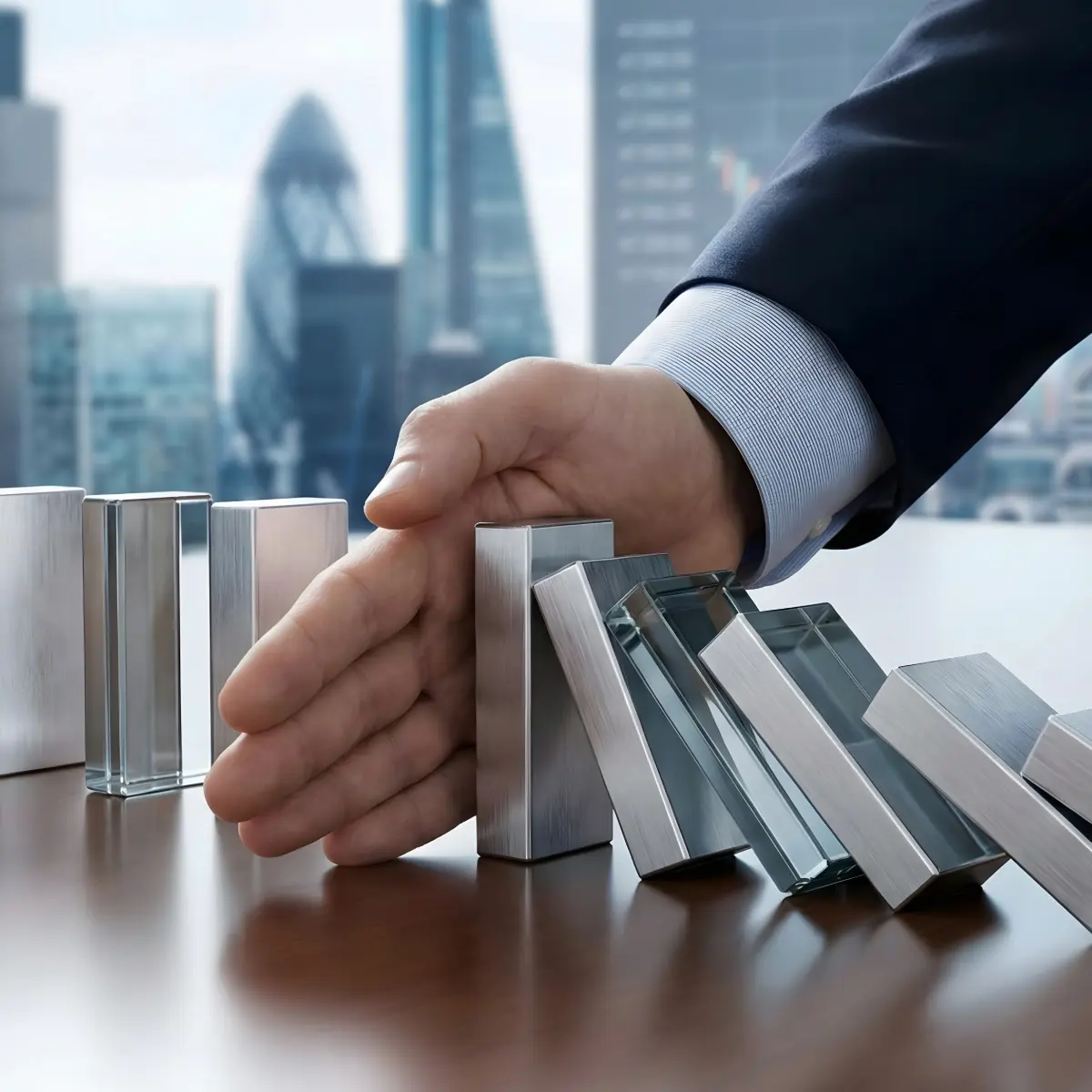 Hand stopping the domino effect of internal misconduct