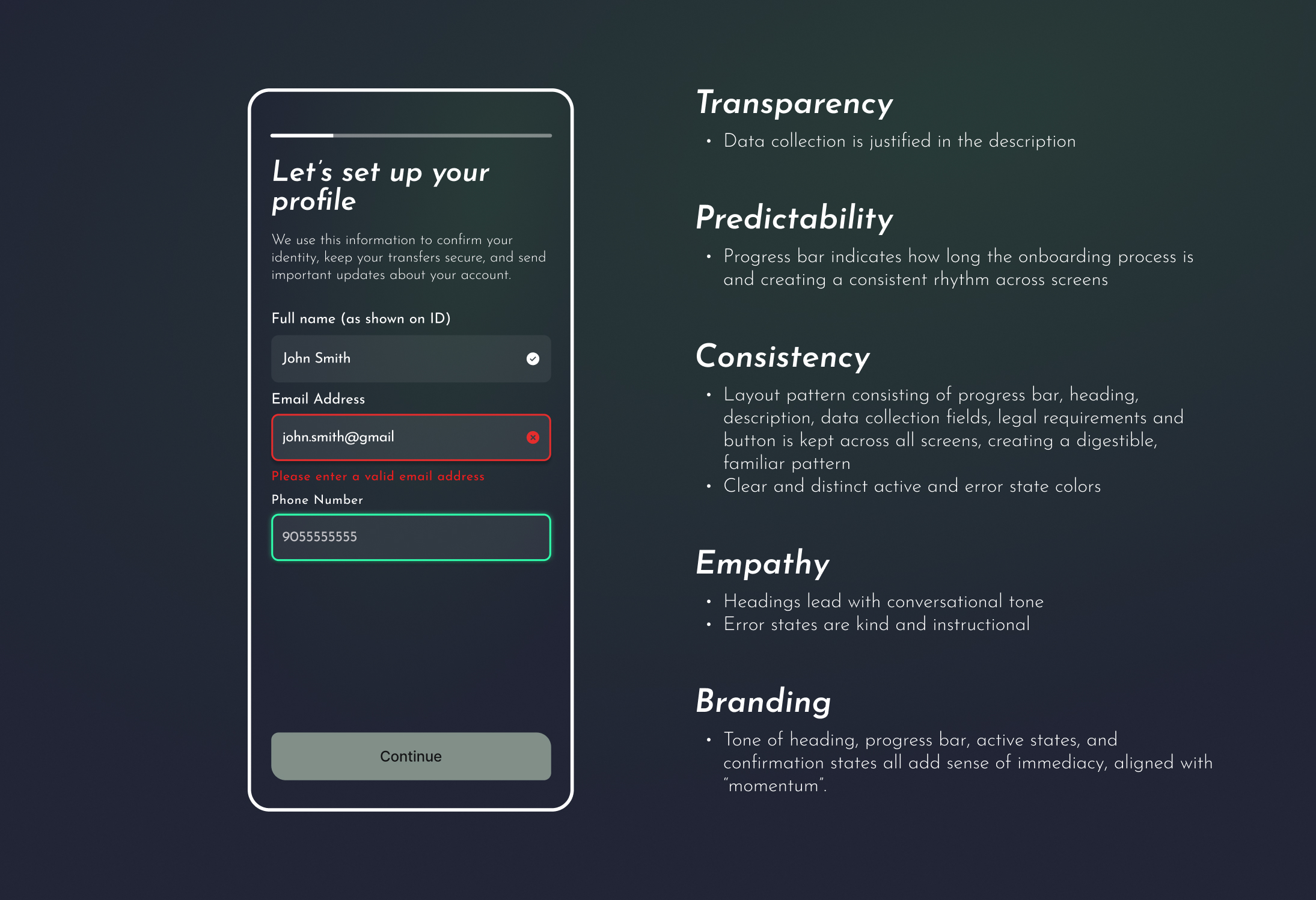 4 mobile screenshots of ETF screener prototype