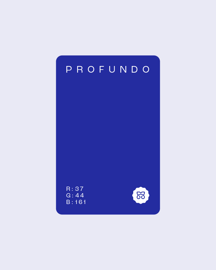 GIF de gama cromática de Mar de Ideas con muestra del color azul Profundo, valores RGB y aplicación del sistema visual de marca personal diseñado por Intacto Studio.