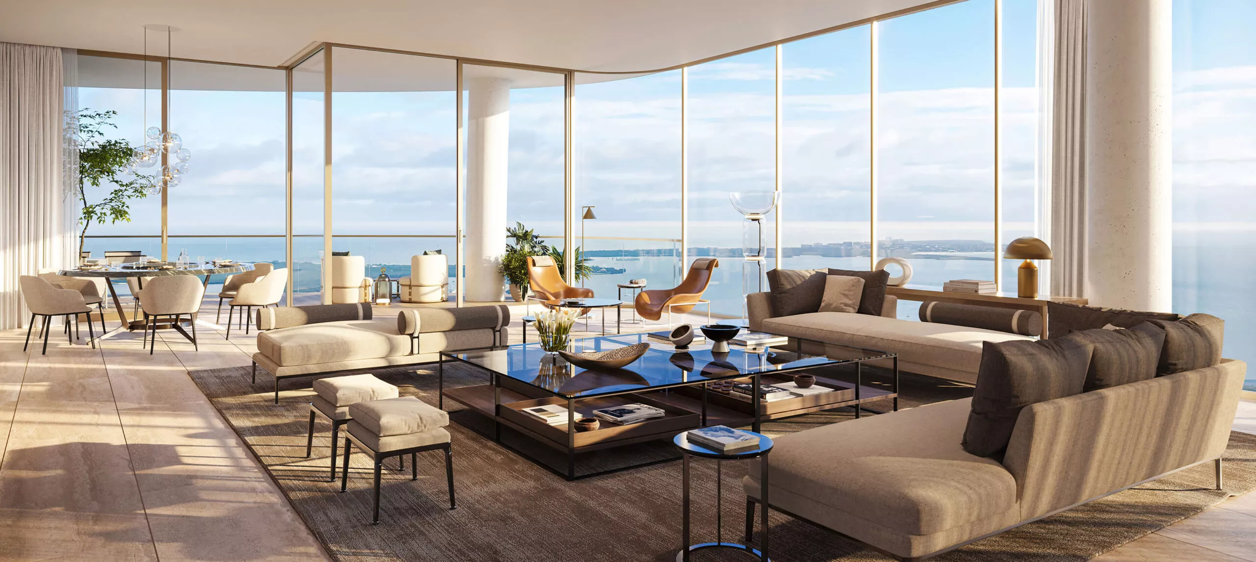 1428 Brickell living room II, Citterio furnishings, travertine floors