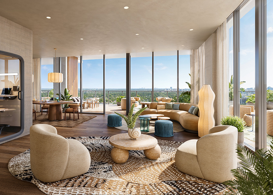 Coworking lounges at The William Residences with contemporary design and natural light