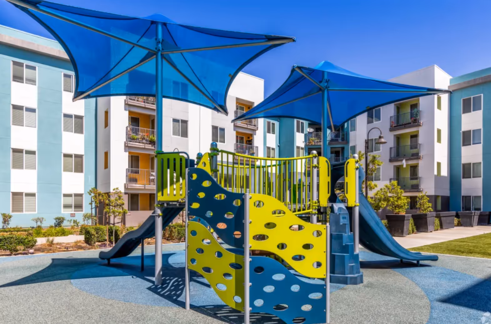 Blue and green playground