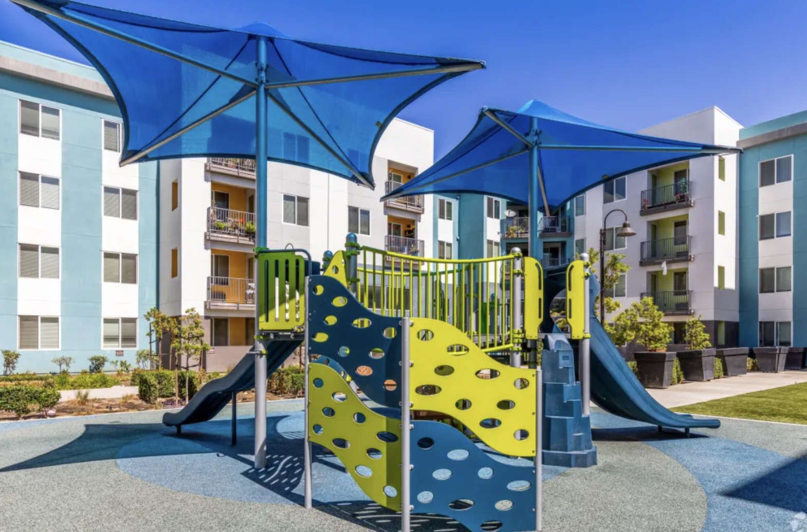 Blue and green playground