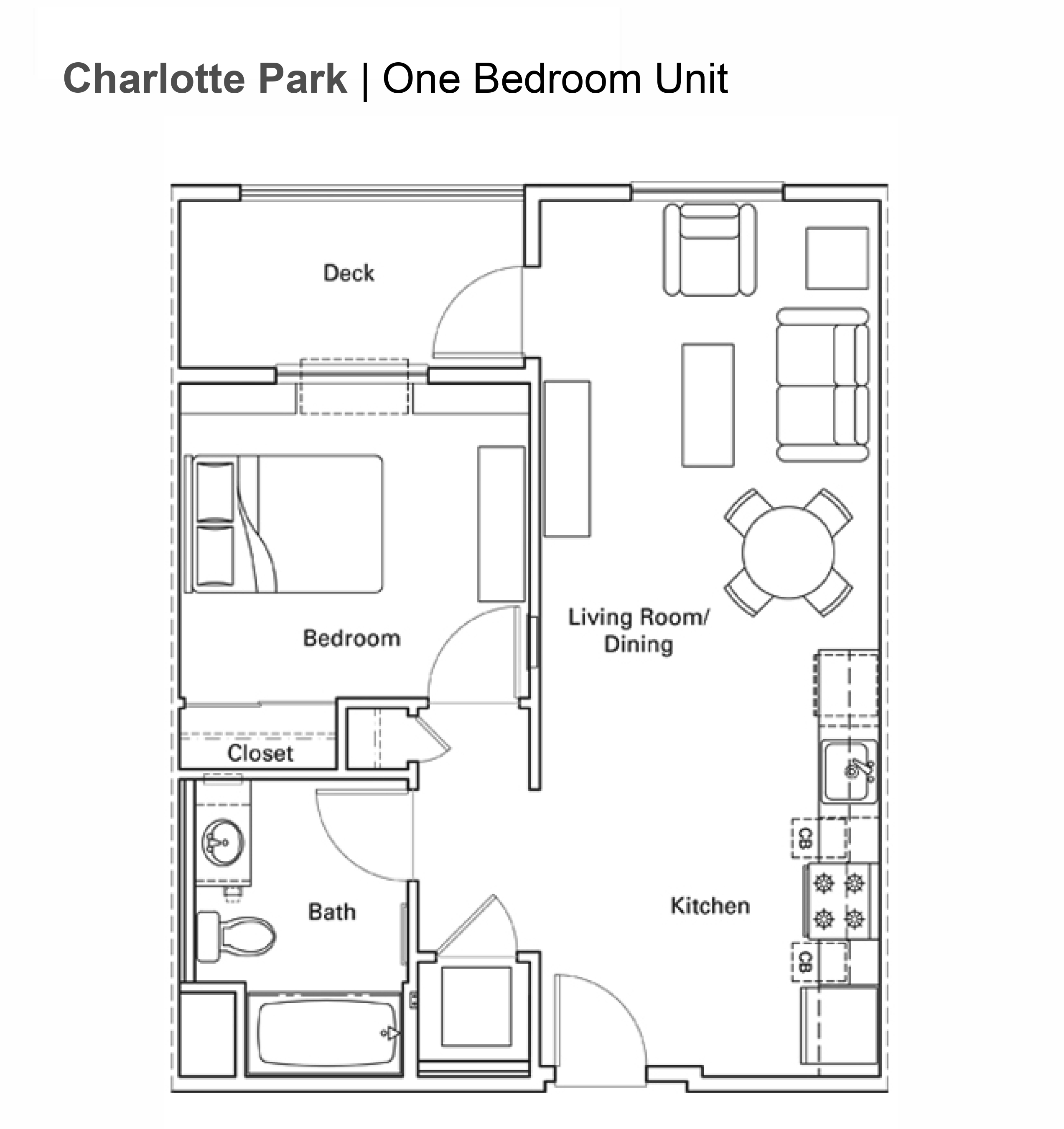 One bedroom floor plan at Charlotte Park