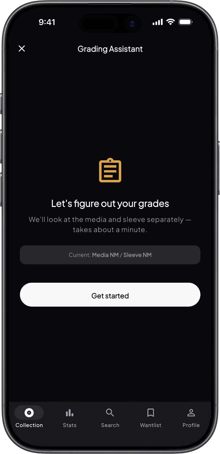 Record detail in Groovv showing Goldmine grades and play history