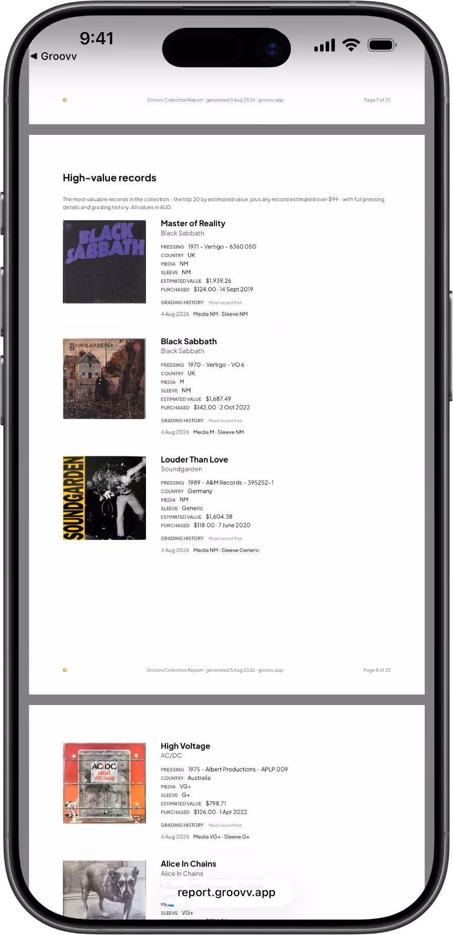 Groovv Collection Report generation screen with currency and delivery email fields