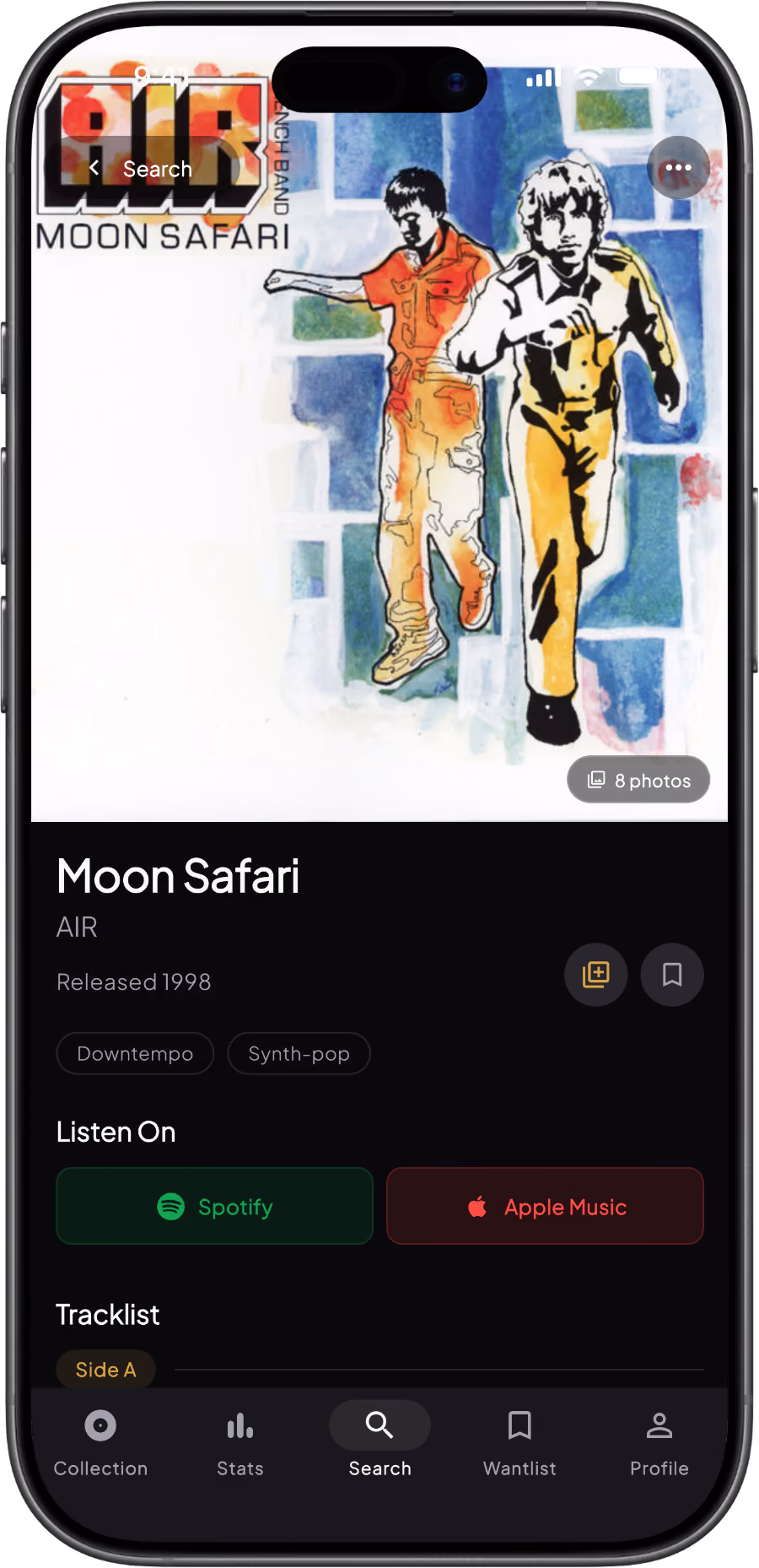 The Add to Wantlist button on a record page in Groovv