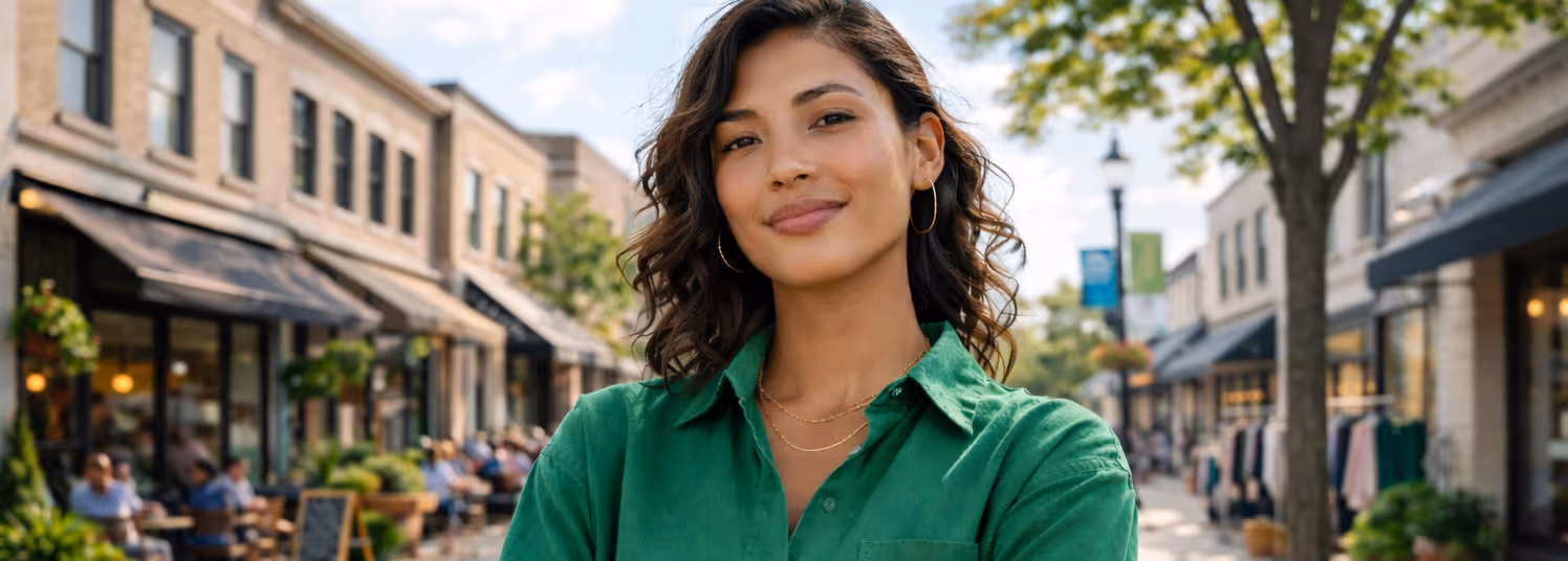 Confident business owner standing in Main Street