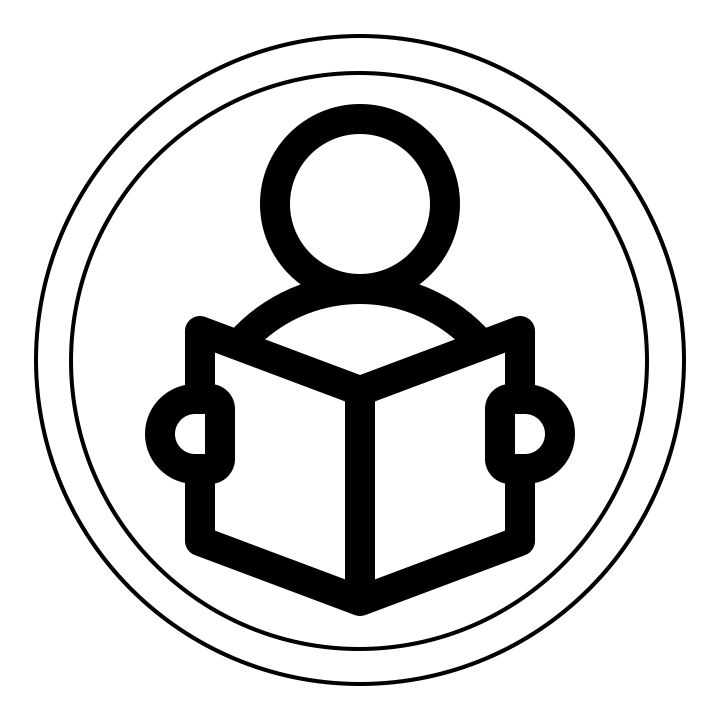 Person reading book. Black and White icon